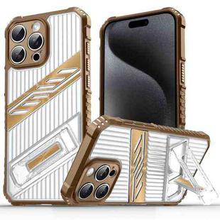For iPhone 15 Pro Plating Holder PC Hybrid TPU Phone Case(Desert Gold)