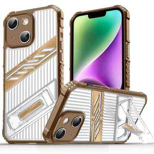 For iPhone 14 Plating Holder PC Hybrid TPU Phone Case(Desert Gold)