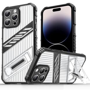 For iPhone 14 Pro Plating Holder PC Hybrid TPU Phone Case(Transparent Black)