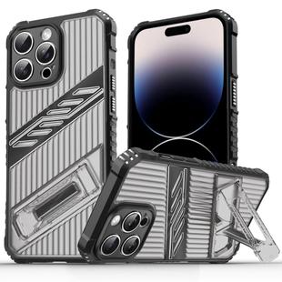 For iPhone 14 Pro Max Plating Holder PC Hybrid TPU Phone Case(Gray Black)