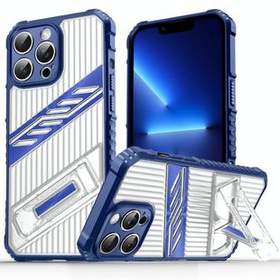 For iPhone 13 Pro Max Plating Holder PC Hybrid TPU Phone Case(Navy Blue)