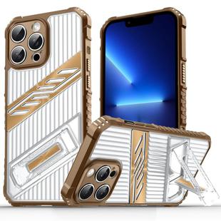 For iPhone 13 Pro Max Plating Holder PC Hybrid TPU Phone Case(Desert Gold)