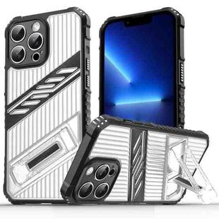 For iPhone 13 Pro Max Plating Holder PC Hybrid TPU Phone Case(Transparent Black)