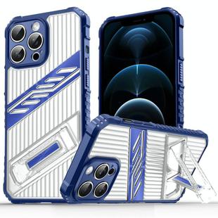 For iPhone 12 Pro Max Plating Holder PC Hybrid TPU Phone Case(Navy Blue)