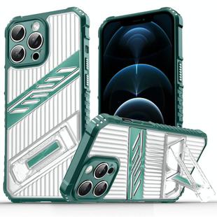 For iPhone 12 Pro Max Plating Holder PC Hybrid TPU Phone Case(Dark Green)