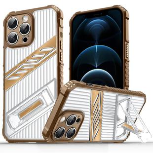 For iPhone 12 Pro Max Plating Holder PC Hybrid TPU Phone Case(Desert Gold)