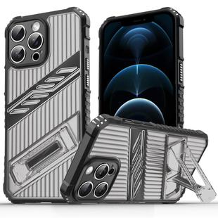 For iPhone 12 Pro Max Plating Holder PC Hybrid TPU Phone Case(Gray Black)