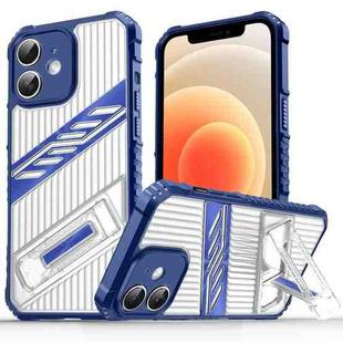 For iPhone 12 Plating Holder PC Hybrid TPU Phone Case(Navy Blue)
