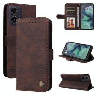 For Motorola Moto G35 Skin Feel Life Tree Metal Button Leather Phone Case(Brown)