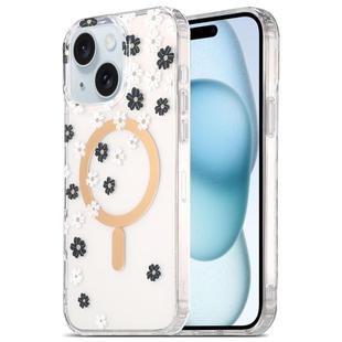 For iPhone 15 Plus Dual-side Laminating IMD MagSafe Phone Case(Black and White Daisy)