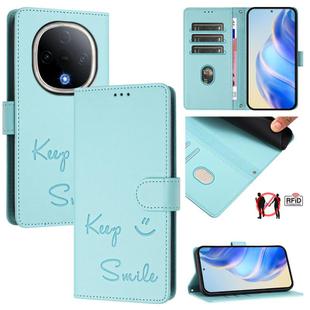For vivo Y300 5G Smile Embossing RFID Leather Phone Case(Mint Green)