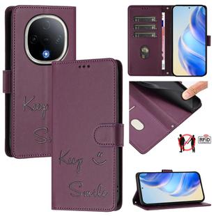 For vivo Y300 5G Smile Embossing RFID Leather Phone Case(Violet)