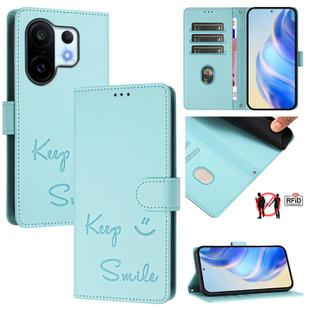 For vivo S30 Pro mini Smile Embossing RFID Leather Phone Case(Mint Green)