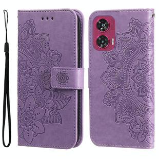 For Motorola Edge 50 Fusion Seven-petal Flowers Embossing Leather Phone Case(Light Purple)