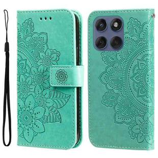 For Motorola Edge 60 Fusion / Edge 5G 2025 Seven-petal Flowers Embossing Leather Phone Case(Green)