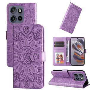 For Motorola Edge 50 Neo / ThinkPhone 25 Embossed Sunflower Leather Phone Case(Purple)