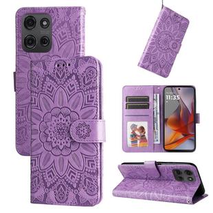 For Motorola Moto G75 5G Embossed Sunflower Leather Phone Case(Purple)