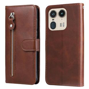 For Motorola Edge 50 Ultra / X50 Ultra Fashion Calf Texture Zipper Leather Phone Case(Brown)