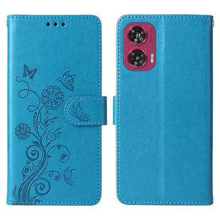 For Motorola Edge 50 Fusion Embossed Butterfly Flowers Leather Phone Case(Blue)