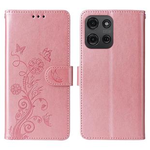For Motorola Moto G75 5G Embossed Butterfly Flowers Leather Phone Case(Rose Gold)