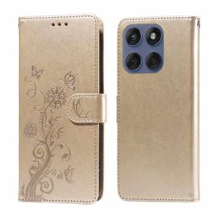 For Motorola Edge 60 Fusion / Edge 5G 2025 Embossed Butterfly Flowers Leather Phone Case(Gold)