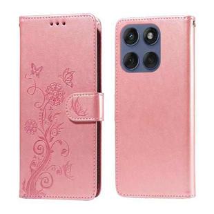 For Motorola Edge 60 Fusion / Edge 5G 2025 Embossed Butterfly Flowers Leather Phone Case(Rose Gold)