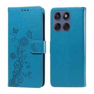 For Motorola Edge 60 Fusion / Edge 5G 2025 Embossed Butterfly Flowers Leather Phone Case(Blue)