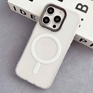 For iPhone 15 Pro Max Diamond Lens Frame PC Hybrid TPU MagSafe Phone Case(White)