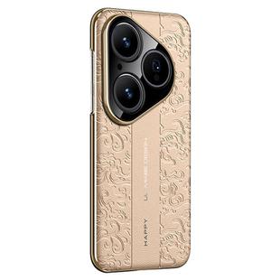 For Huawei Pura 80 5G Cloud Dragon Pattern Plain Leather PC Phone Case(Gold)