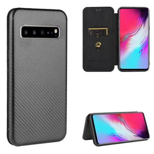 For Samsung Galaxy S10 5G Carbon Fiber Texture Horizontal Flip TPU + PC + PU Leather Case with Rope & Card Slot(Black)