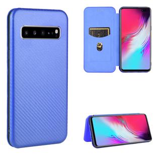 For Samsung Galaxy S10 5G Carbon Fiber Texture Horizontal Flip TPU + PC + PU Leather Case with Rope & Card Slot(Blue)