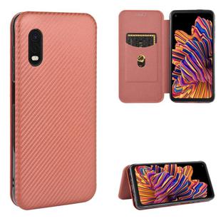 For Samsung Galaxy XCover Pro Carbon Fiber Texture Horizontal Flip TPU + PC + PU Leather Case with Rope & Card Slot(Brown)