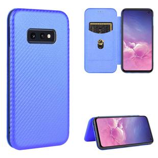For Samsung Galaxy S10e Carbon Fiber Texture Horizontal Flip TPU + PC + PU Leather Case with Rope & Card Slot(Blue)