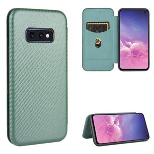 For Samsung Galaxy S10e Carbon Fiber Texture Horizontal Flip TPU + PC + PU Leather Case with Rope & Card Slot(Green)