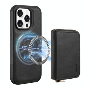 For iPhone 15 Pro Max Denior D26 Skin Feel MagSafe Zipper Bag Leather Phone Case(Black)