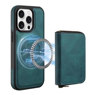 For iPhone 13 Pro Max Denior D26 Skin Feel MagSafe Zipper Bag Leather Phone Case(Blue)