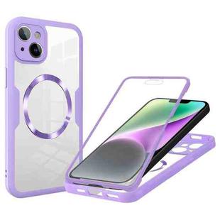 For iPhone 14 Plus CD Texture MagSafe Phone Case(Purple)