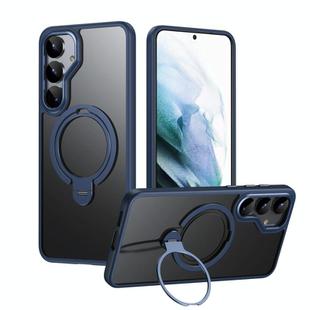 For Samsung Galaxy S25 5G Double Ring MagSafe Magnetic Holder Phone Case(Matte Blue)