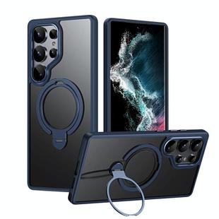For Samsung Galaxy S25 Ultra 5G Double Ring MagSafe Magnetic Holder Phone Case(Matte Blue)