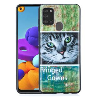 For Samsung Galaxy A21s Painted Pattern Soft TPU Case(Cat)