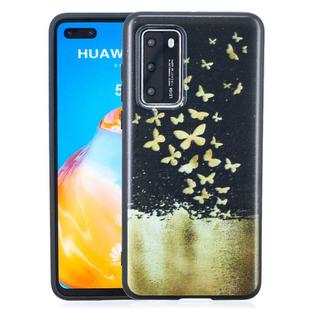 For Huawei P40 Painted Pattern Soft TPU Case(Gold Butterflies)