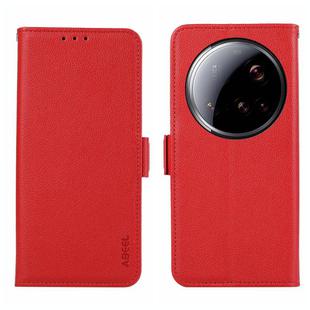 For Xiaomi 15 Ultra ABEEL Side-Magnetic Litchi Pattern Leather RFID Phone Case(Red)