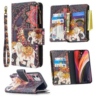 For iPhone 12 mini Colored Drawing Pattern Zipper Horizontal Flip Leather Case with Holder & Card Slots & Wallet(Flower Elephants)