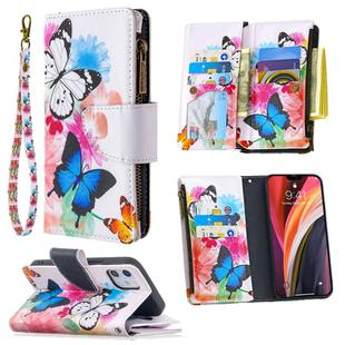 For iPhone 12 mini Colored Drawing Pattern Zipper Horizontal Flip Leather Case with Holder & Card Slots & Wallet(Two Butterflies)