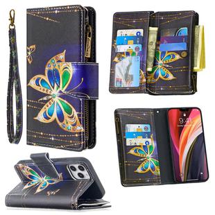 For iPhone 12 / 12 Pro Colored Drawing Pattern Zipper Horizontal Flip Leather Case with Holder & Card Slots & Wallet(Big Butterfly)