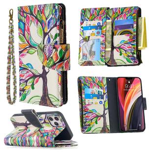 For iPhone 12 / 12 Pro Colored Drawing Pattern Zipper Horizontal Flip Leather Case with Holder & Card Slots & Wallet(Tree)