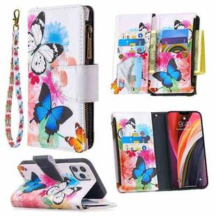 For iPhone 12 / 12 Pro Colored Drawing Pattern Zipper Horizontal Flip Leather Case with Holder & Card Slots & Wallet(Two Butterflies)