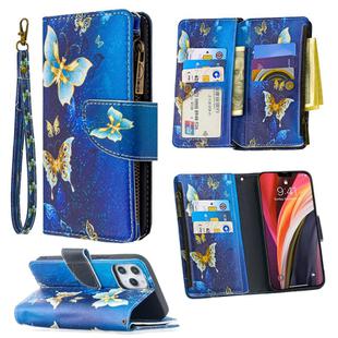 For iPhone 12 Pro Max Colored Drawing Pattern Zipper Horizontal Flip Leather Case with Holder & Card Slots & Wallet(Gold Butterfly)