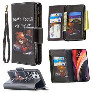 For iPhone 12 Pro Max Colored Drawing Pattern Zipper Horizontal Flip Leather Case with Holder & Card Slots & Wallet(Bear)