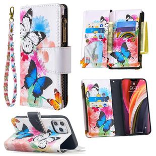 For iPhone 12 Pro Max Colored Drawing Pattern Zipper Horizontal Flip Leather Case with Holder & Card Slots & Wallet(Two Butterflies)